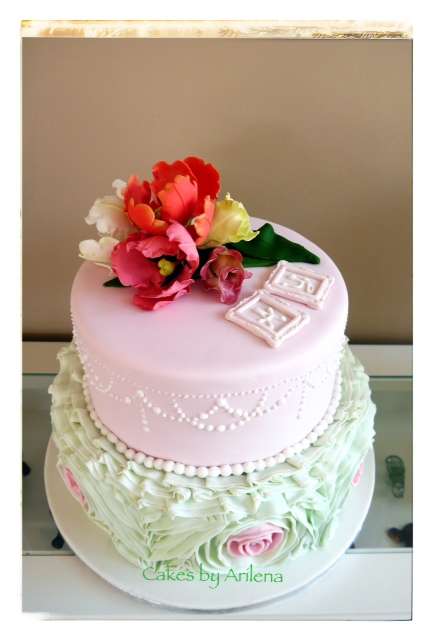 Ruffle flower wedding cake2